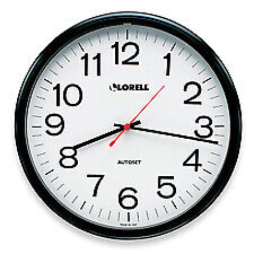 Lorell LLR60994 Wall Clock- 13-.25in.- Arabic Numerals- White Dial-Black Frame