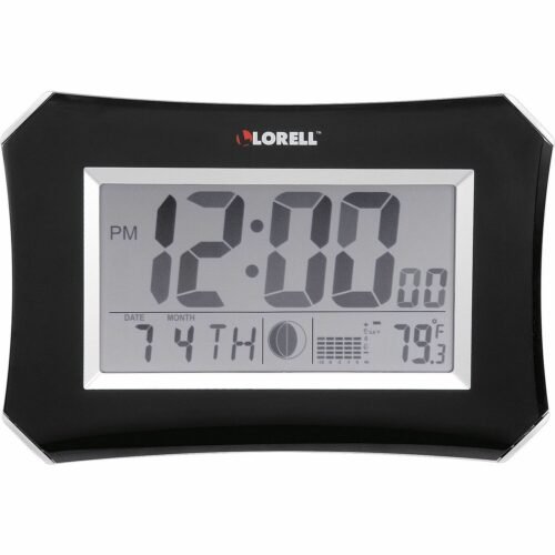 Lorell Wall/Alarm Clock LCD 10-1/4W"x7"Hx1-1/2"D Lunar Slvr/Blk 60998