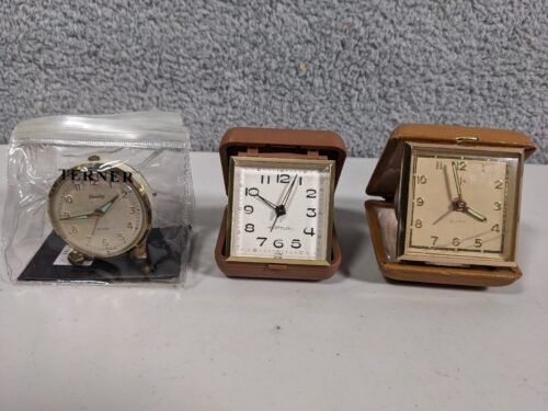 Lot (3) Travel Folding Desk Clocks Westclox Bradley Alarm Untested