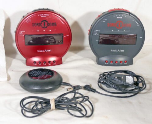 Lot of 2 - Sonic Bomb alarm clocks with Bed Vibrator and power supply