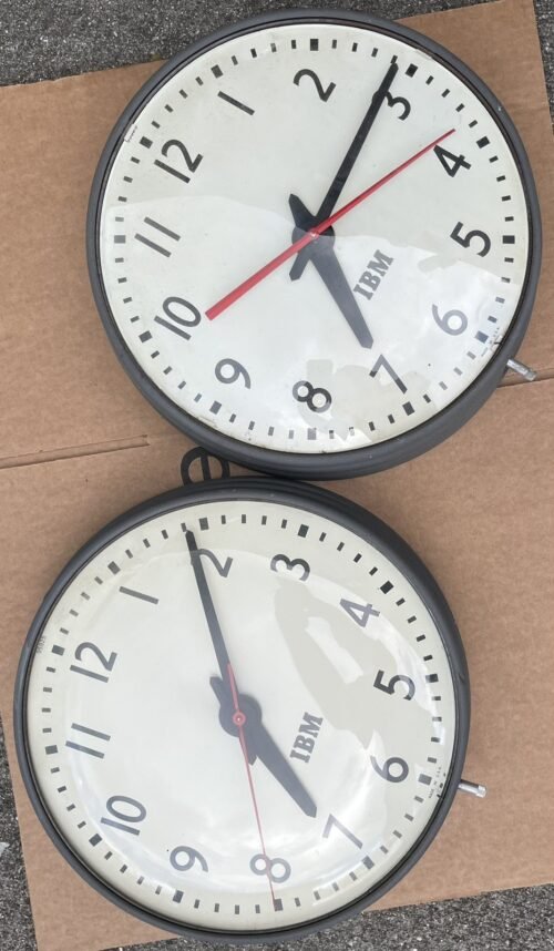 Lot of 2 Vintage IBM 95925 Made in USA Industrial School 13 -1/2" Wall Clocks