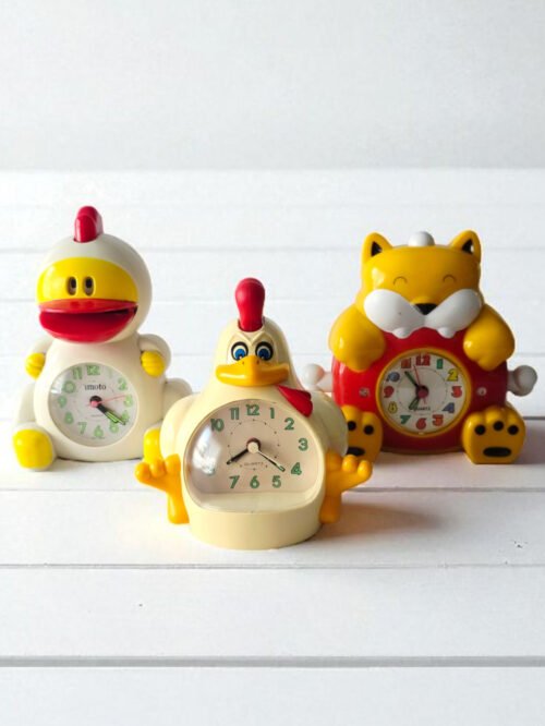 Lot of 3 Vintage Novelty Alarm Clocks '80s – Imoto Japan Chicken Duck Cat Quartz
