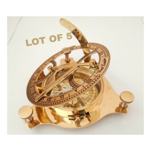 Lot of 5 Brass 4" Maritime Sundial Compass Nautical Marine West London Sundial