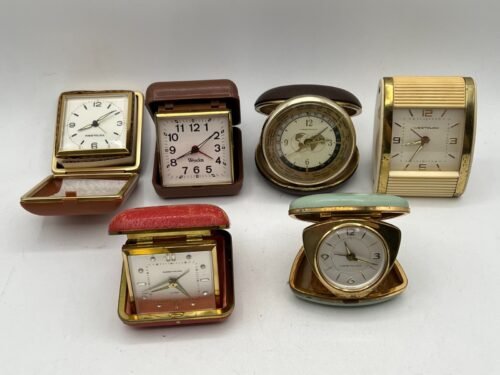 Lot Of 6 Vintage Folding Travel Alarm Clocks - Westclox, Phinney-Walker AS-IS