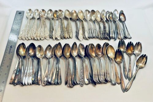Lot of 90 Assorted Silverplate Orange Fruit 5 O'Clock Spoons & Ice Cream Forks