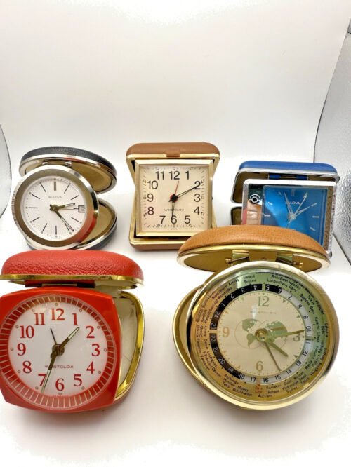 Lot of Vintage Travel Alarm Clocks Bulova Westclox Brazil/Germany/Japan