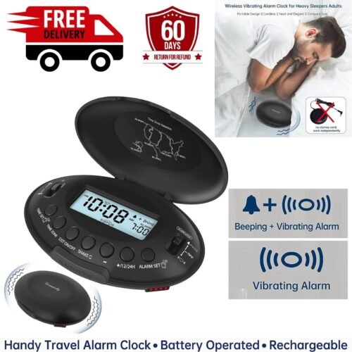 Loud Alarm Clock Bed Shaker Rechargeable Vibrating for Deaf Adult Heavy Sleepers
