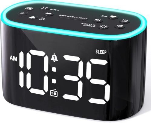 Loud Alarm Clock FM Radio Heavy Sleepers 7 Color Night Light USB Charger Timer