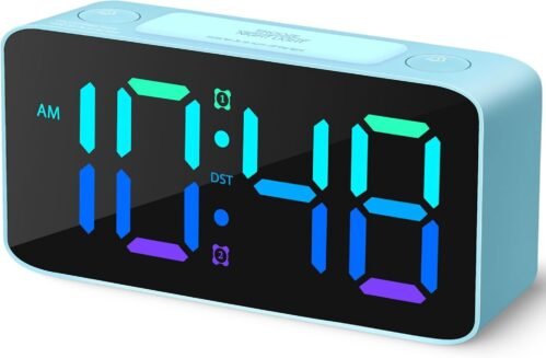Loud Alarm Clock for Heavy Sleepers Adults-Blue+RGB