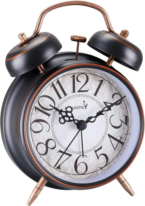Loud Alarm for Deep Sleepers 4'' Retro Twin Bell Alarm Clock with Backlight for