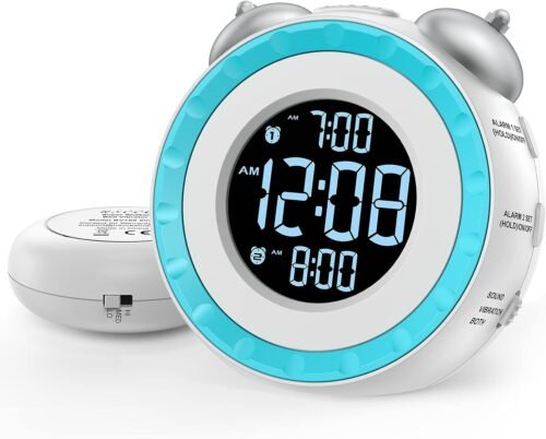 Loud Dual Alarm Clock with Bed Shaker Dimmer Vibrating Alarm Clock USB white