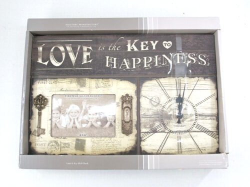 Love Frame and Wall Clock 11H x 17W x 1 1/2D Aged Black/Brown