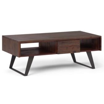 Lowry 48 in. Distressed Charcoal Brown Large Rectangle Wood Coffee Table with...