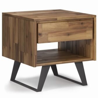 Lowry Solid Acacia Wood and Metal 22 in. Wide Square Modern Industrial...