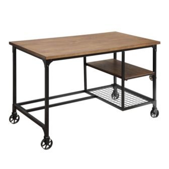 Lucah 48 in. Rectangle Black and Brown Wood Computer Desk with Caster...