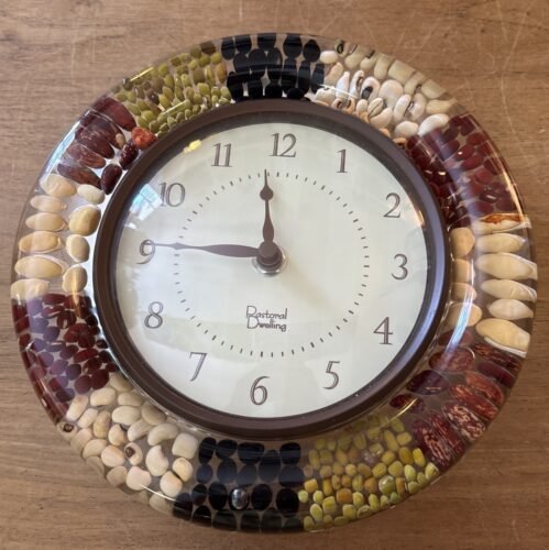 Lucite Clock Dried Beans Kitchen Hanging Wall Clock Round Working Kitschy