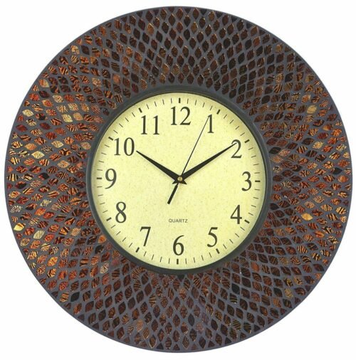 Lulu Decor, 19" Amber Comb Mosaic Wall Clock with Black Cement, 9.5" Arabic Dial