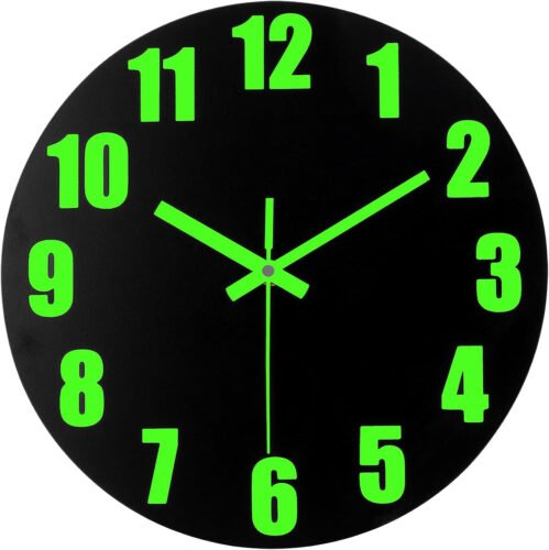 Luminous 12'' Wooden Wall Clocks with Silent Movement and Glowing up Function, N