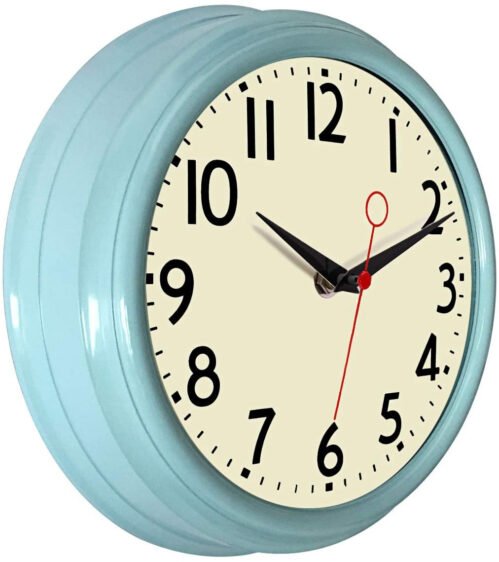 Lumuasky Retro Wall Clock 9.5 Inch Blue Kitchen 50'S Vintage Design round Silent