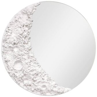 Lunar Serenity 20 in. Round Wall Mirror with a 3D Textured Crescent