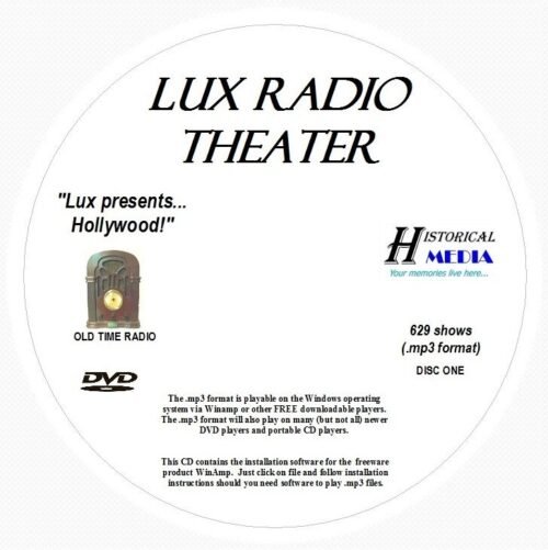 LUX RADIO THEATER - 629 Shows Old Time Radio In MP3 Format OTR On 2 DVDs