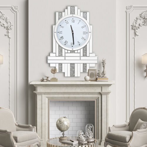 Luxury Bling Wall Clock Crushed Diamond Silver Mirrored Crystal Clock Home Decor