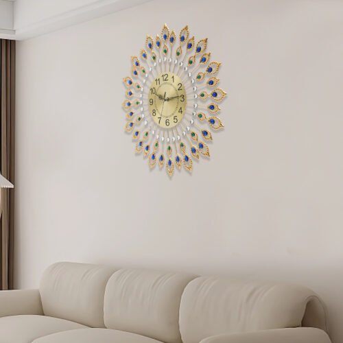 Luxury Crystal Peacock Large Wall Clock Metal Wall Watch Living Room Decor Gift