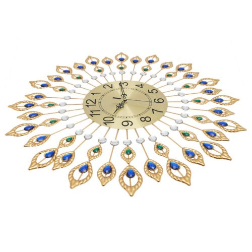 Luxury Crystal Peacock Wall Clock Metal Wall Watch Living Room Decor Gift Large