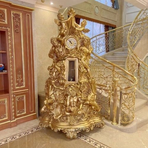 Luxury European Craft Gold Leaf Tall Floor Clock