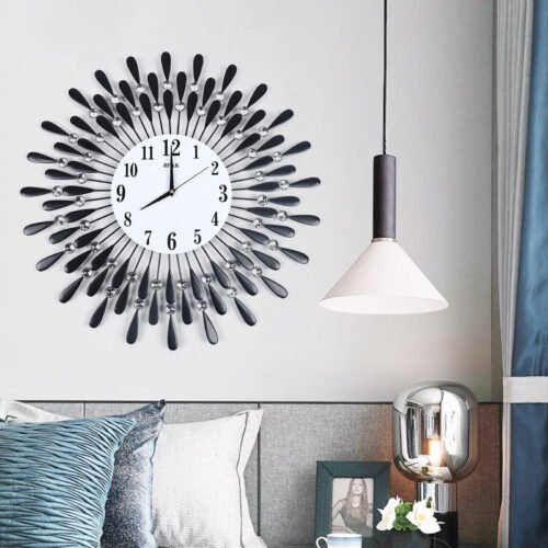 Luxury Large 3D Wall Clock Metal Living Room Feather Wall Watch Home Art Decor