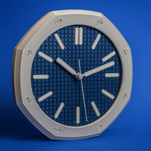 Luxury Octagon Wall Clock – Blue Grid Dial – Modern 10" 3D Printed Timepiece