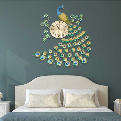 Luxury Peacock 8.26Inch Wall Clock 3D Metal Big Watch Art Decoration Modern New