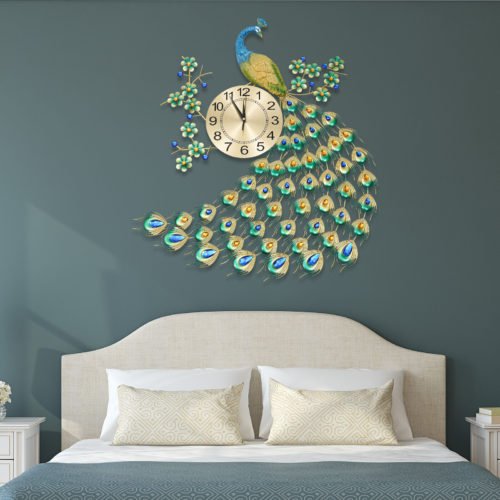 Luxury Peacock 8.26Inch Wall Clock 3D Metal Big Watch Art Decoration Modern New