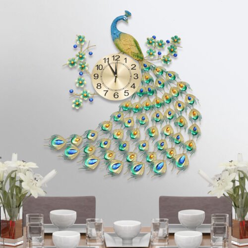 Luxury Peacock Wall Clock Metal Watch Living Room Art Decor Modern Wall Clock