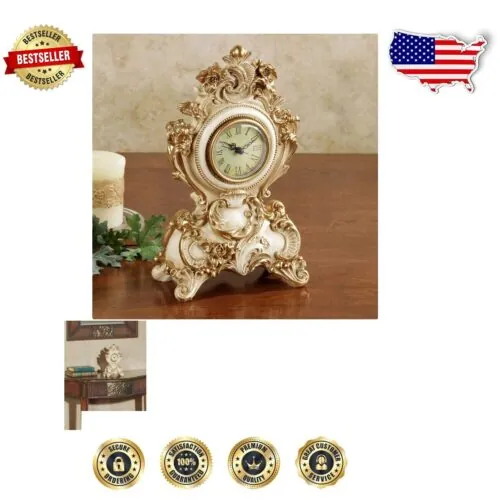 Luxury Resin Table Clock - Ivory and Gold Vintage Decor with Acanthus Motif