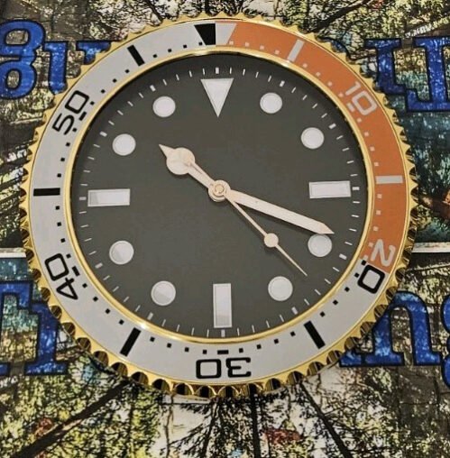 LUXURY Wall Clock Orange & Gold w/ Black Dial