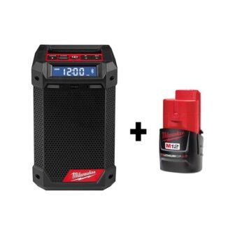 M12 12-Volt Lithium-Ion Cordless Bluetooth/AM/FM Jobsite Radio with Charger with M12 2.0Ah...