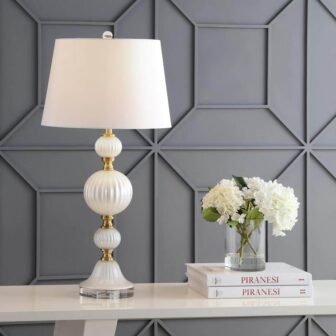 Maddie 30 in. White Glass/Crystal LED Table Lamp