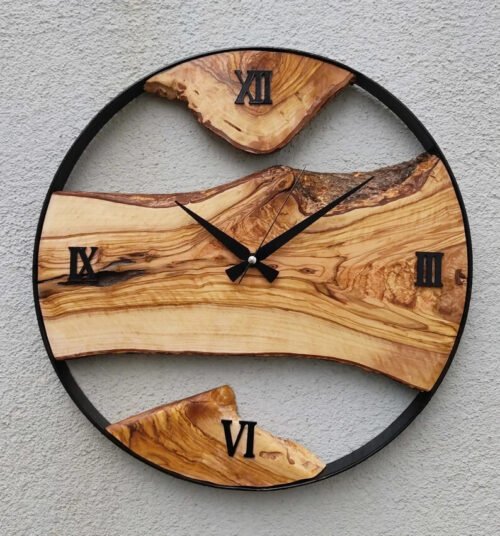 Made to Order Metal Olive Wall Decor Clock Solid Wood Antique Hand Carved Style