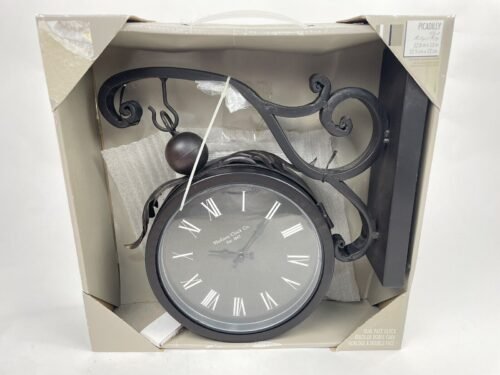 Madison Clock Iron Antique Look Brown round Wall Hanging Double Sided Two Faces