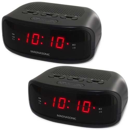 Magnasonic Digital AM/FM Clock Radio with Battery Backup, Dual Alarm - 2 Pack