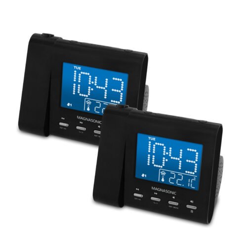 Magnasonic Projection Alarm Clock Radio w/ Battery Backup & Dual Alarm, 2 Pack