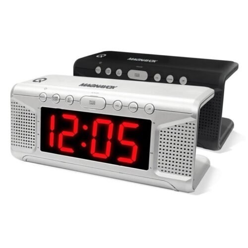 Magnavox MR41807 1.8" Dual Alarm Clock Digital FM Radio Qi Wireless Charging AUX