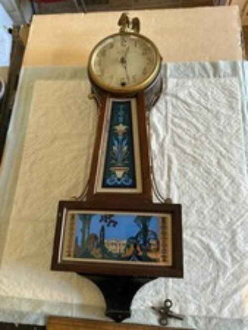 Magnificent Antique Vintage New Haven Banjo Wall Clock Winsome 8 Day Key Wind