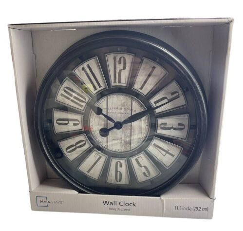 Mainstays 11.5" Big Number Wall Clock Rustic Black & Dark Gray NEW