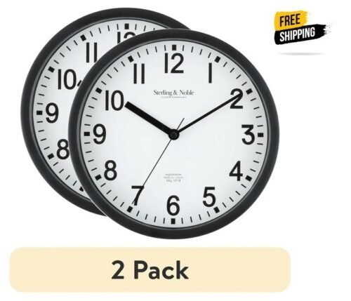 Mainstays Basic Indoor 8.78" Black Analog Round Modern Wall Clock (2 pack)