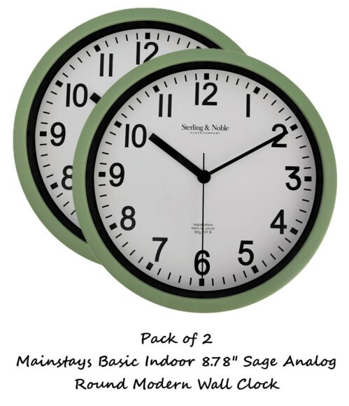 Mainstays Basic Indoor 8.78" Sage Analog Round Modern Wall Clock (2 Pack)