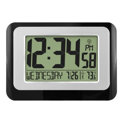 MainStays Black Atomic Digital Calendar Desk Alarm Clock with Temperature