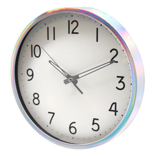 Mainstays Iridescent 12 Inch Clock in Silver Easy To Read Large Bold Numbers