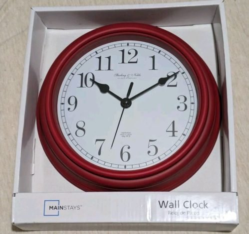 Mainstays Sterling & Noble Brick Red Wall Clock Plastic Analog Battery Operated